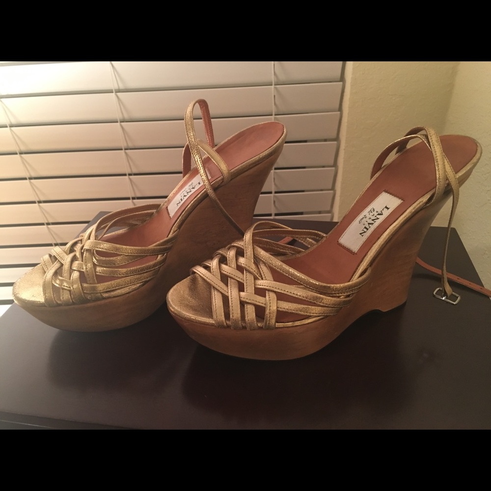 Lanvin gold wedge sandals